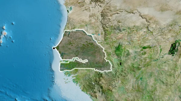 Närbild Senegals Gränsområde Med Ett Mörkt Överdrag Satellitkarta Huvudpunkt Glow — Stockfoto