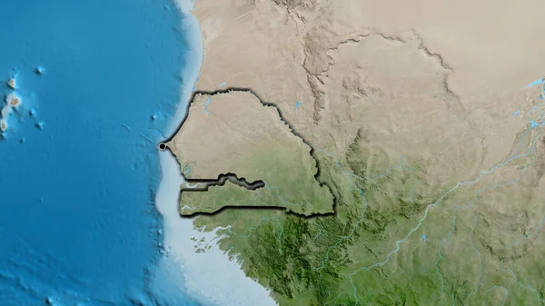 Primer Plano Zona Fronteriza Senegal Mapa Por Satélite Punto Capital —  Fotos de Stock
