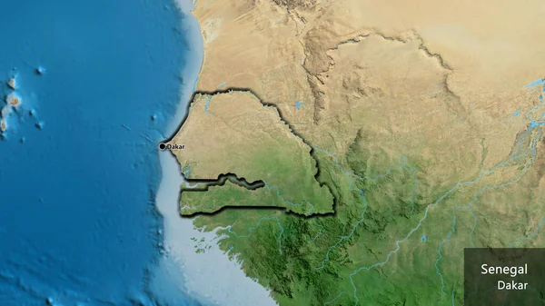 Nahaufnahme Des Senegalesischen Grenzgebiets Auf Einer Satellitenkarte Kapitalpunkt Abgeschrägte Ränder — Stockfoto