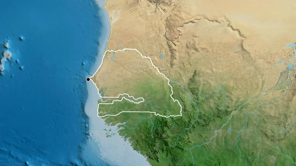 Крупный План Пограничной Зоны Сенегала Спутниковой Карте Отличный Момент Очертания — стоковое фото