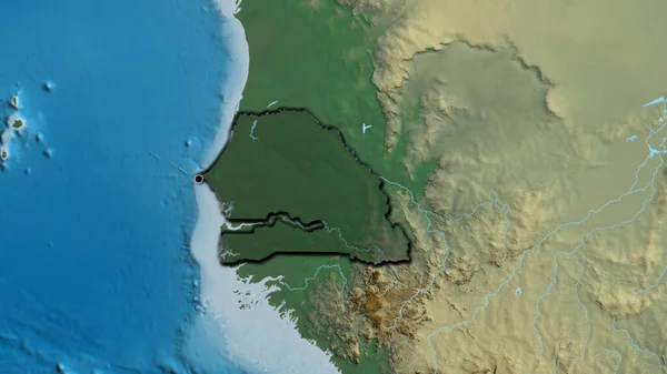 Крупный План Пограничной Зоны Сенегала Выделяющийся Тёмным Наложением Рельефную Карту — стоковое фото