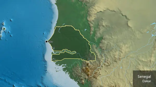 Крупный План Пограничной Зоны Сенегала Выделяющийся Тёмным Наложением Рельефную Карту — стоковое фото