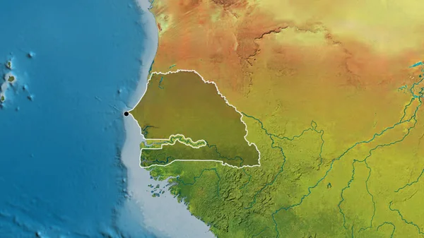 Detailní Záběr Pohraniční Oblasti Senegalu Zvýrazňující Tmavou Vrstvu Topografické Mapě — Stock fotografie