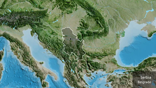Крупним Планом Прикордонна Зона Сербії Підсвічується Темним Накладенням Супутникову Карту — стокове фото