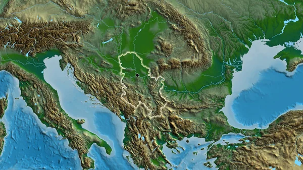 Primer Plano Zona Fronteriza Serbia Mapa Físico Punto Capital Brillan —  Fotos de Stock