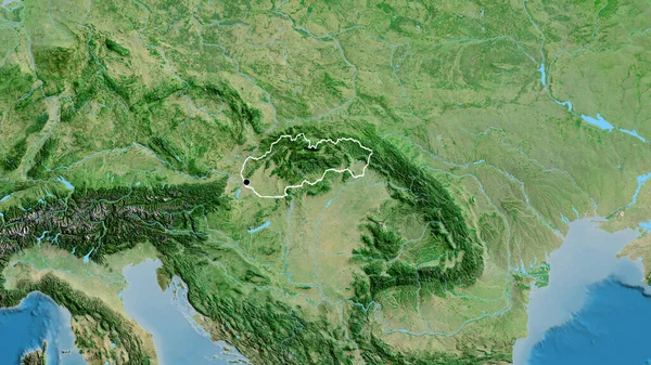 Szlovák Határ Menti Terület Közelsége Műholdas Térképen Remek Pont Körvonalazza — Stock Fotó