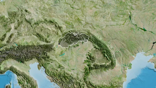 衛星地図上の暗いオーバーレイで強調スロバキア国境地域のクローズアップ 資本ポイント 全国の概要 — ストック写真