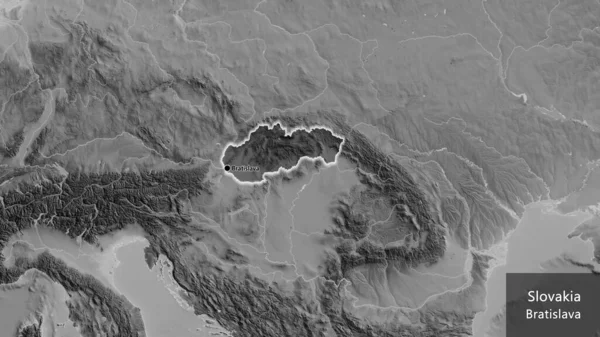 Detailní Záběr Pohraniční Oblasti Slovenska Zvýrazňující Tmavou Vrstvu Mapě Stupních — Stock fotografie