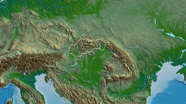 Nahaufnahme Des Slowakischen Grenzgebiets Auf Einer Physischen Karte Kapitalpunkt Umrisse — Stockfoto