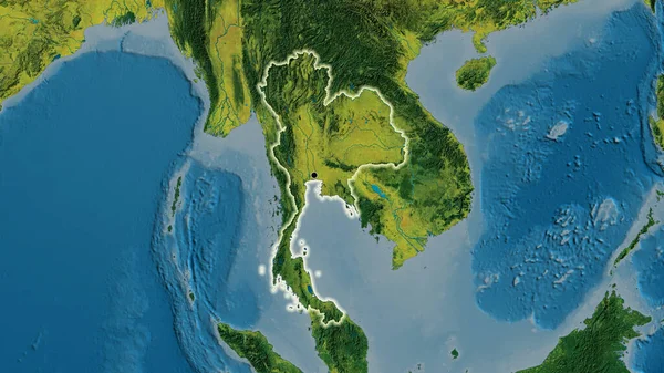 Primer Plano Zona Fronteriza Tailandia Mapa Topográfico Punto Capital Brillan — Foto de Stock