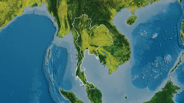 地形図上のタイ国境地帯の閉鎖 資本ポイント 全国の概要 — ストック写真