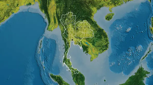 在一张地形图上对泰国边境地区及其区域边界进行密切监视 资本点 国家形貌概述 — 图库照片