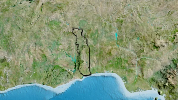 Nahaufnahme Des Togoischen Grenzgebiets Auf Einer Satellitenkarte Kapitalpunkt Abgeschrägte Ränder — Stockfoto