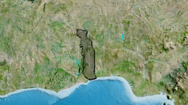 Närbild Togos Gränsområde Med Mörk Överlagring Satellitkarta Huvudpunkt Skalade Kanter — Stockfoto