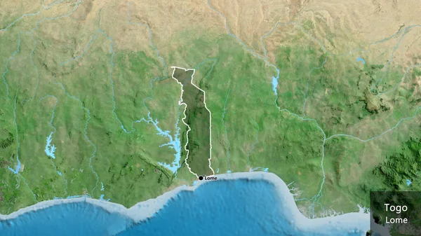 Togo Sınır Bölgesinin Yakın Çekimleri Uydu Haritasında Koyu Bir Örtüyle — Stok fotoğraf