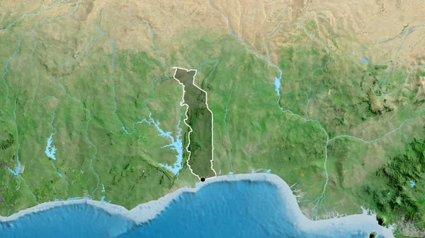 Zbliżenie Strefy Przygranicznej Togo Ciemną Pokrywą Mapie Satelitarnej Główny Punkt — Zdjęcie stockowe