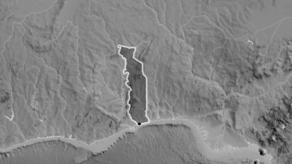 Close Togo Border Area Highlighting Dark Overlay Grayscale Map Capital — Stock Photo, Image