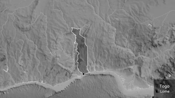 Close Togo Border Area Highlighting Dark Overlay Grayscale Map Capital — Stock Photo, Image