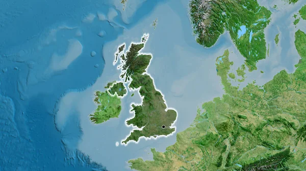 衛星地図上の暗いオーバーレイで強調英国の国境地域のクローズアップ 資本ポイント 全国に光る — ストック写真