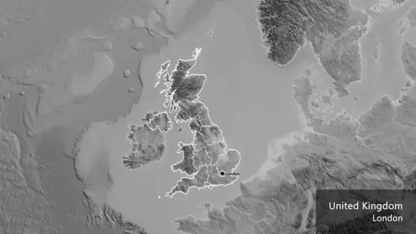 Крупный План Приграничной Зоны Соединенного Королевства Региональных Границ Карте Сером — стоковое фото