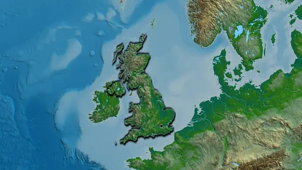 Close United Kingdom Border Area Physical Map Capital Point Bevelled — Stock Photo, Image