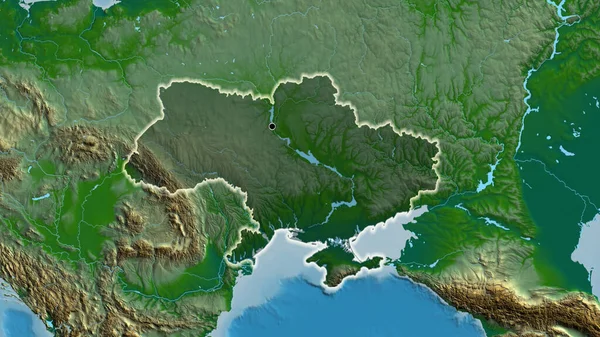 Close Ukraine Border Area Highlighting Dark Overlay Physical Map Capital — Stock Photo, Image