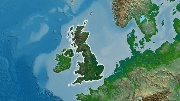 Close United Kingdom Border Area Highlighting Dark Overlay Physical Map — Stock Photo, Image