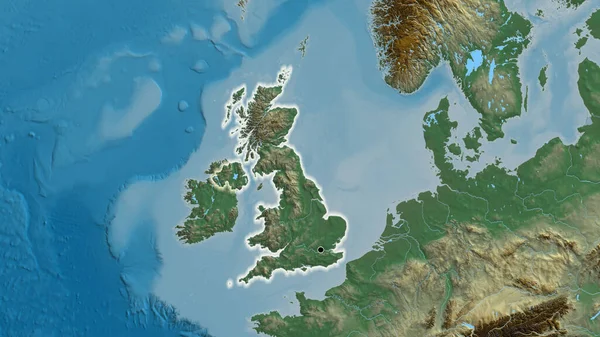Close United Kingdom Border Area Relief Map Capital Point Glow — Stock Photo, Image