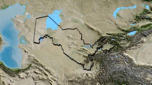 在卫星地图上对乌兹别克斯坦边境地区进行了近距离调查 资本点 国家形状的斜边 — 图库照片