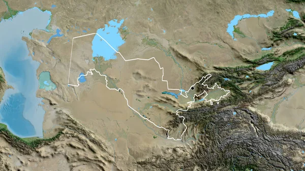 Detailní Záběr Pohraniční Oblasti Uzbekistánu Satelitní Mapě Fakt Obrys Kolem — Stock fotografie