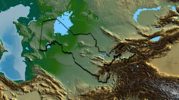 Plano Perto Zona Fronteiriça Usbequistão Num Mapa Físico Ponto Capital — Fotografia de Stock