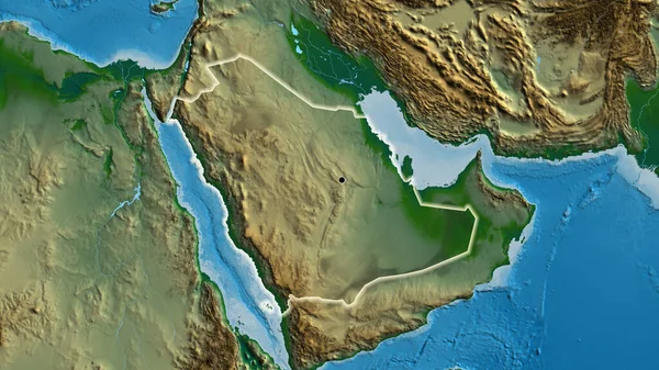 Close Área Fronteira Arábia Saudita Mapa Físico Ponto Capital Brilho — Fotografia de Stock