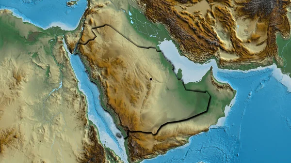Close Área Fronteira Arábia Saudita Mapa Alívio Ponto Capital Bordas — Fotografia de Stock