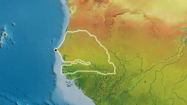 Крупный План Пограничной Зоны Сенегала Топографической Карте Отличный Момент Светится — стоковое фото