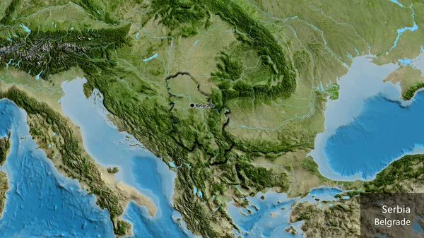 Primer Plano Zona Fronteriza Serbia Mapa Satelital Punto Capital Bordes — Foto de Stock