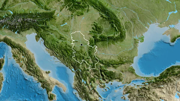 在卫星地图上对塞尔维亚边境地区进行了密切监视 资本点 国家形貌概述 — 图库照片