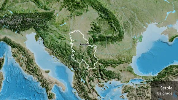 Крупним Планом Прикордонний Район Сербії Супутниковій Карті Столична Точка Світиться — стокове фото