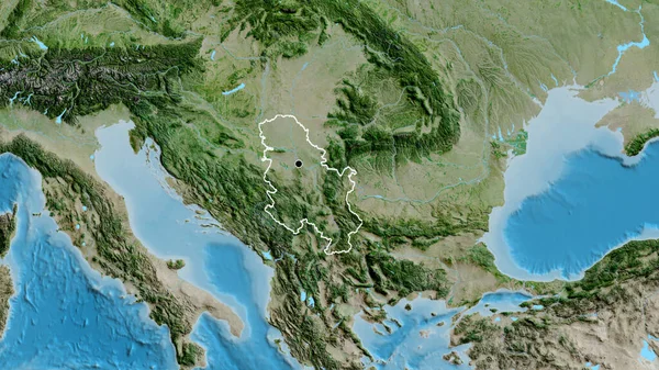 在卫星地图上对塞尔维亚边境地区进行了密切监视 资本点 国家形貌概述 — 图库照片