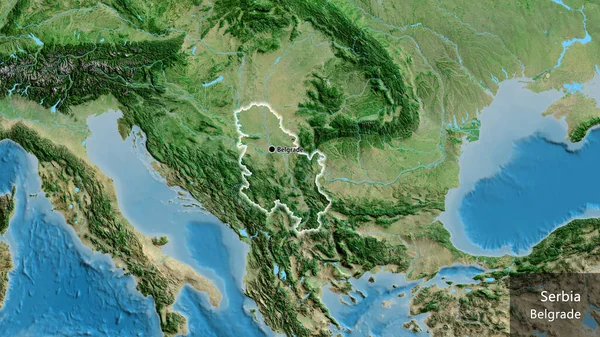Крупним Планом Прикордонний Район Сербії Супутниковій Карті Столична Точка Світиться — стокове фото