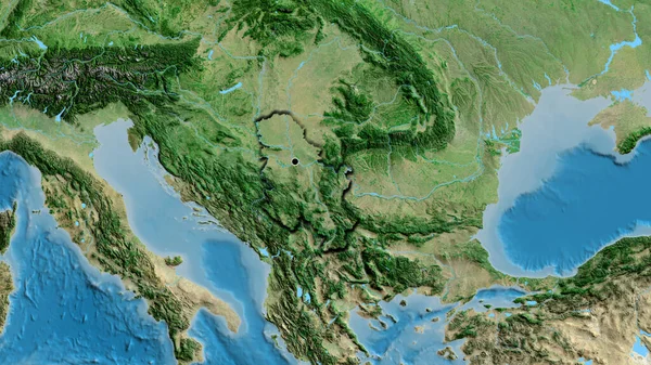 Närbild Serbiens Gränsområde Satellitkarta Huvudpunkt Skalade Kanter Lantformen — Stockfoto
