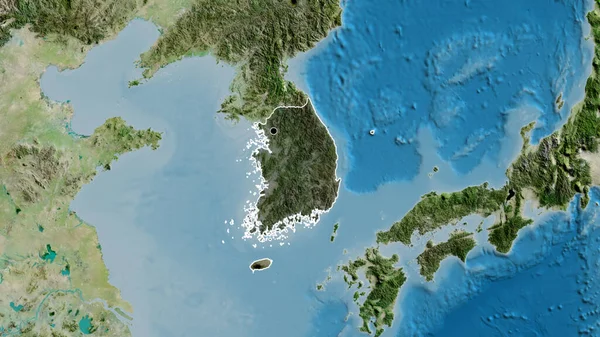 Крупним Планом Південна Корея Виділяє Прикордонну Зону Темним Накладанням Супутникову — стокове фото