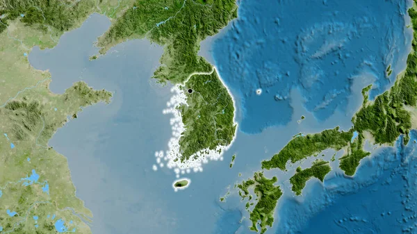 Gros Plan Frontière Sud Coréenne Sur Une Carte Satellite Point — Photo