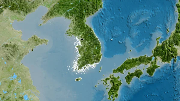 Detailní Záběr Pohraniční Oblasti Jižní Koreje Satelitní Mapě Fakt Obrys — Stock fotografie