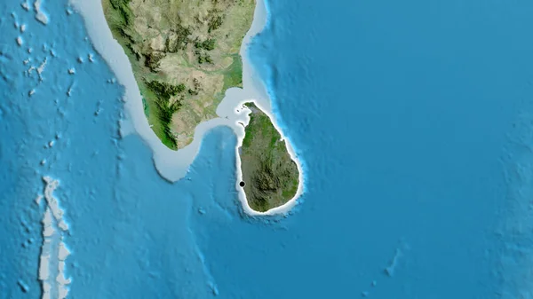 衛星地図上の暗いオーバーレイで強調されているスリランカの国境地帯のクローズアップ 資本ポイント 全国に光る — ストック写真