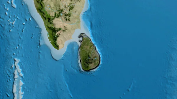 衛星地図上の暗いオーバーレイで強調されているスリランカの国境地帯のクローズアップ 資本ポイント 国の形の縁が隠されている — ストック写真