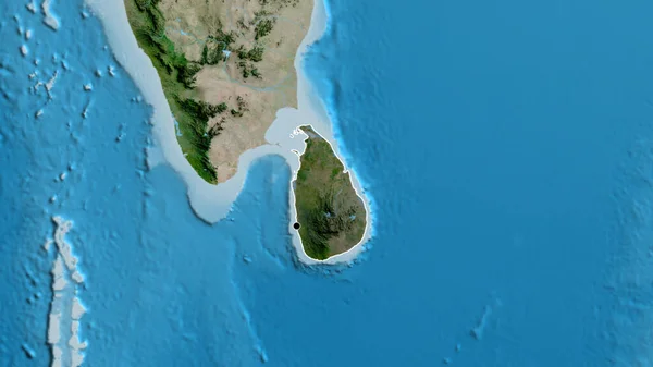 衛星地図上の暗いオーバーレイで強調されているスリランカの国境地帯のクローズアップ 資本ポイント 全国の概要 — ストック写真