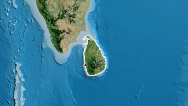 衛星地図上のスリランカ国境地帯の閉鎖 資本ポイント 全国に光る — ストック写真