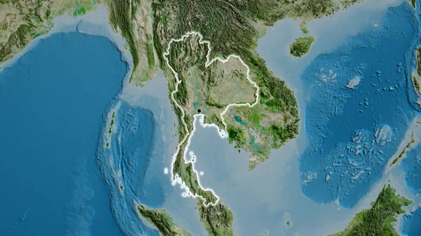Tayland Sınır Bölgesinin Uydu Haritasında Yakın Plan Görüntüsü Ana Nokta — Stok fotoğraf
