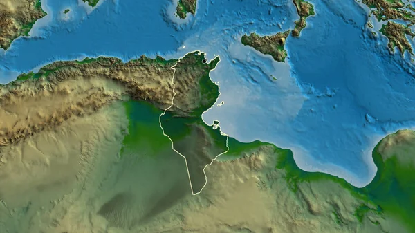 チュニジア国境地域のクローズアップは 物理的な地図上の暗いオーバーレイで強調しています 資本ポイント 全国の概要 — ストック写真