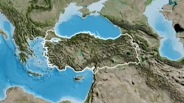 Detailní Záběr Pohraniční Oblasti Turkiye Satelitní Mapě Fakt Záře Kolem — Stock fotografie